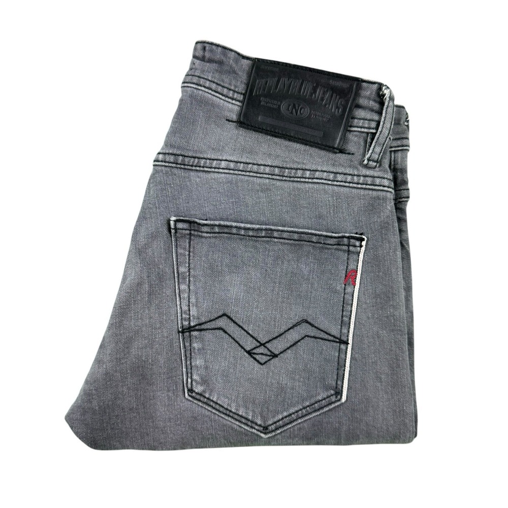 Replay Blue Jeans Mens 28x30 Gray Wash Stretch Selvedge Straight Leg MCA946.000